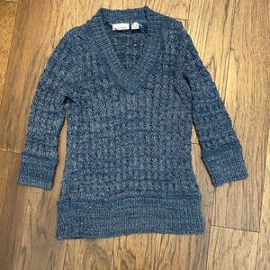 DKNY Textured Blue V-Neck Sweater